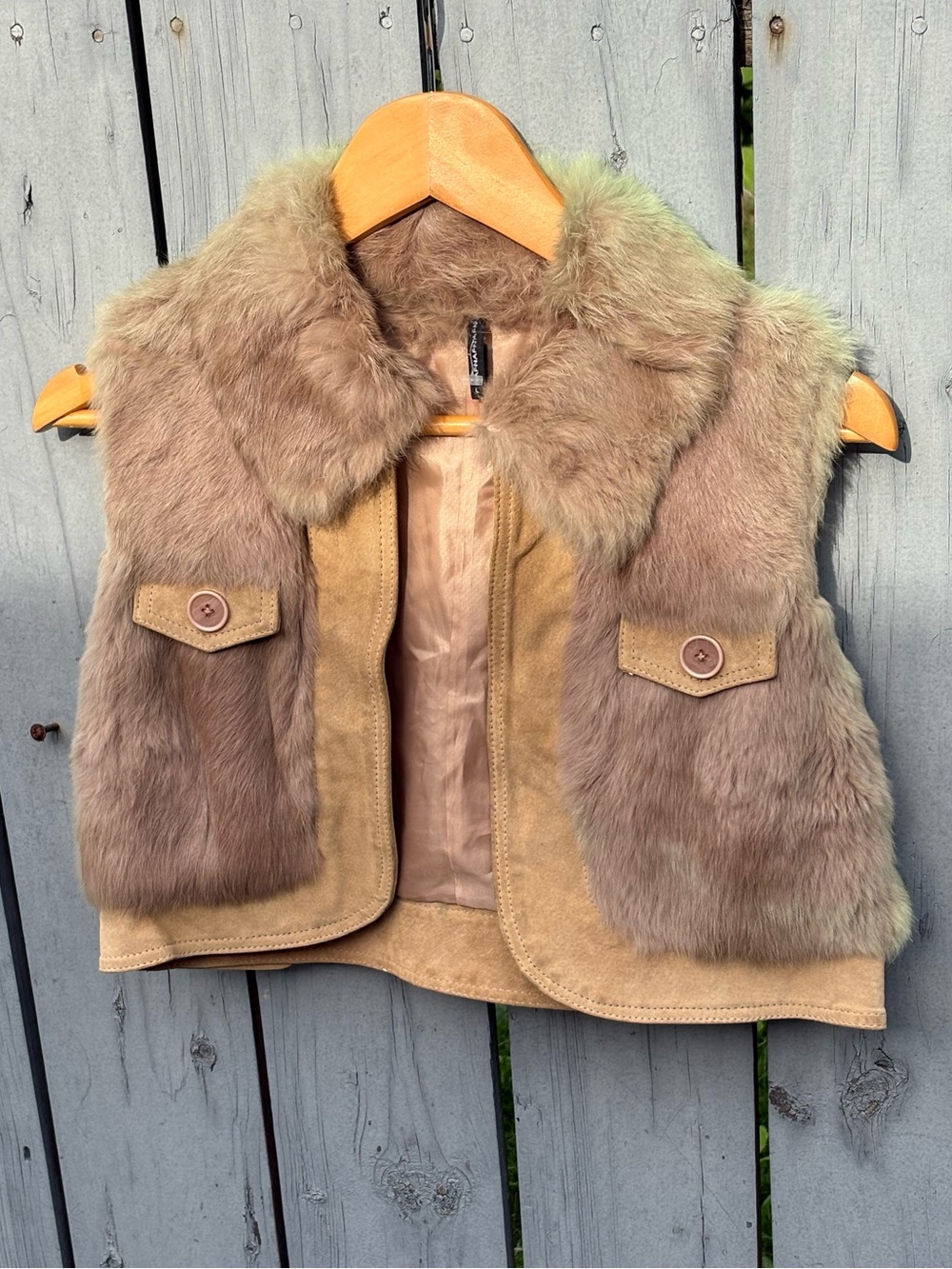 NAF NAF Girls' Faux Fur & Suede Vest - Beige Brown